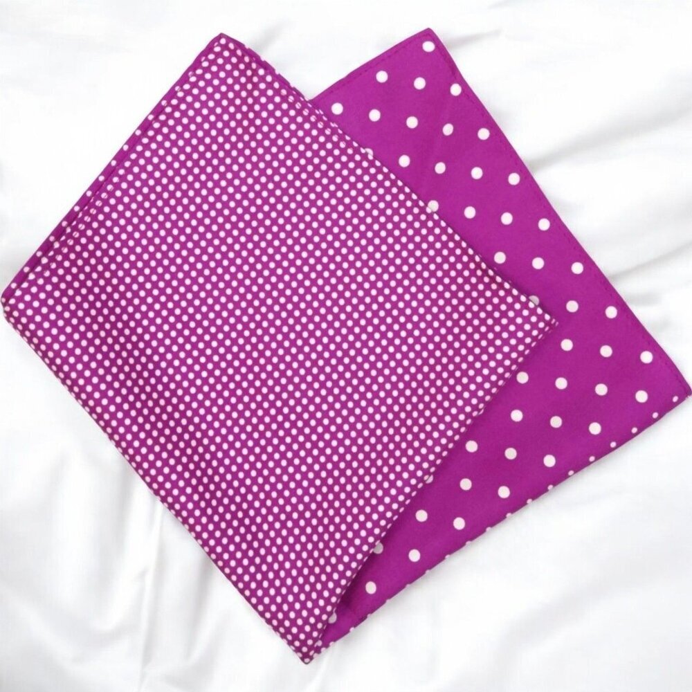 Mens Silk Handkerchief Pocket Square Berry Purple White Polka Dot Hanky 13" NEW